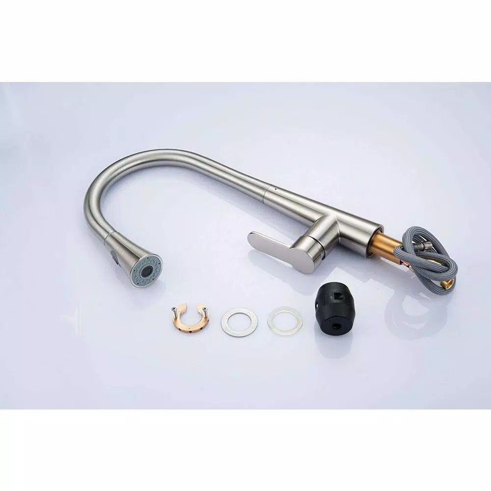 Vanity Art Brushed Nickel Single-Handle Pull-Down Kitchen Faucet with Sprayer Wand