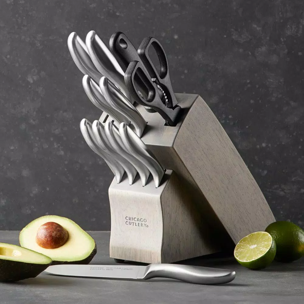 Chicago Cutlery Clybourn 12-Piece German Stainless Steel Knife Set with Grey Wood Block
