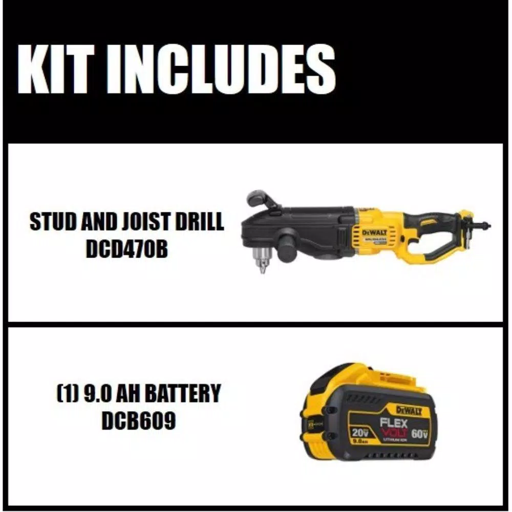 DEWALT FLEXVOLT 60V MAX Cordless 1/2 in. Stud & Joist Drill with E-Clutch & (1) 9.0 Ah Battery