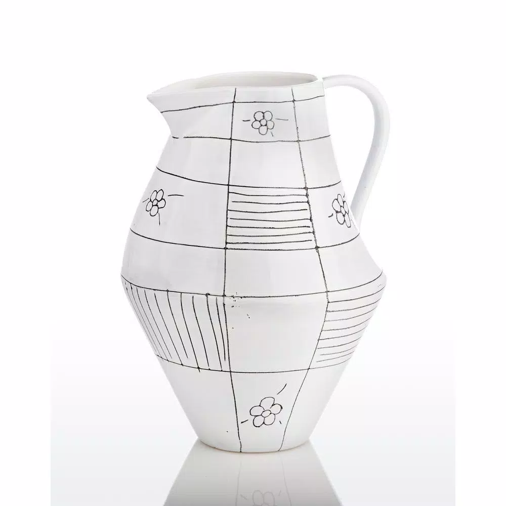Abigails Black and White Ceramic Graffiti Pitcher, 60 fl. oz. - Handmade in Portugal