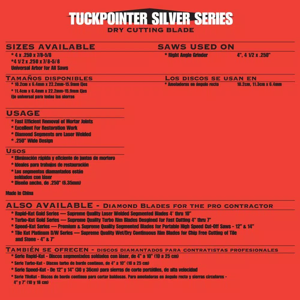 Quasar Tuckpointer Silver 4-1/2 in. Laser Welded Premium Segmented Diamond Blade