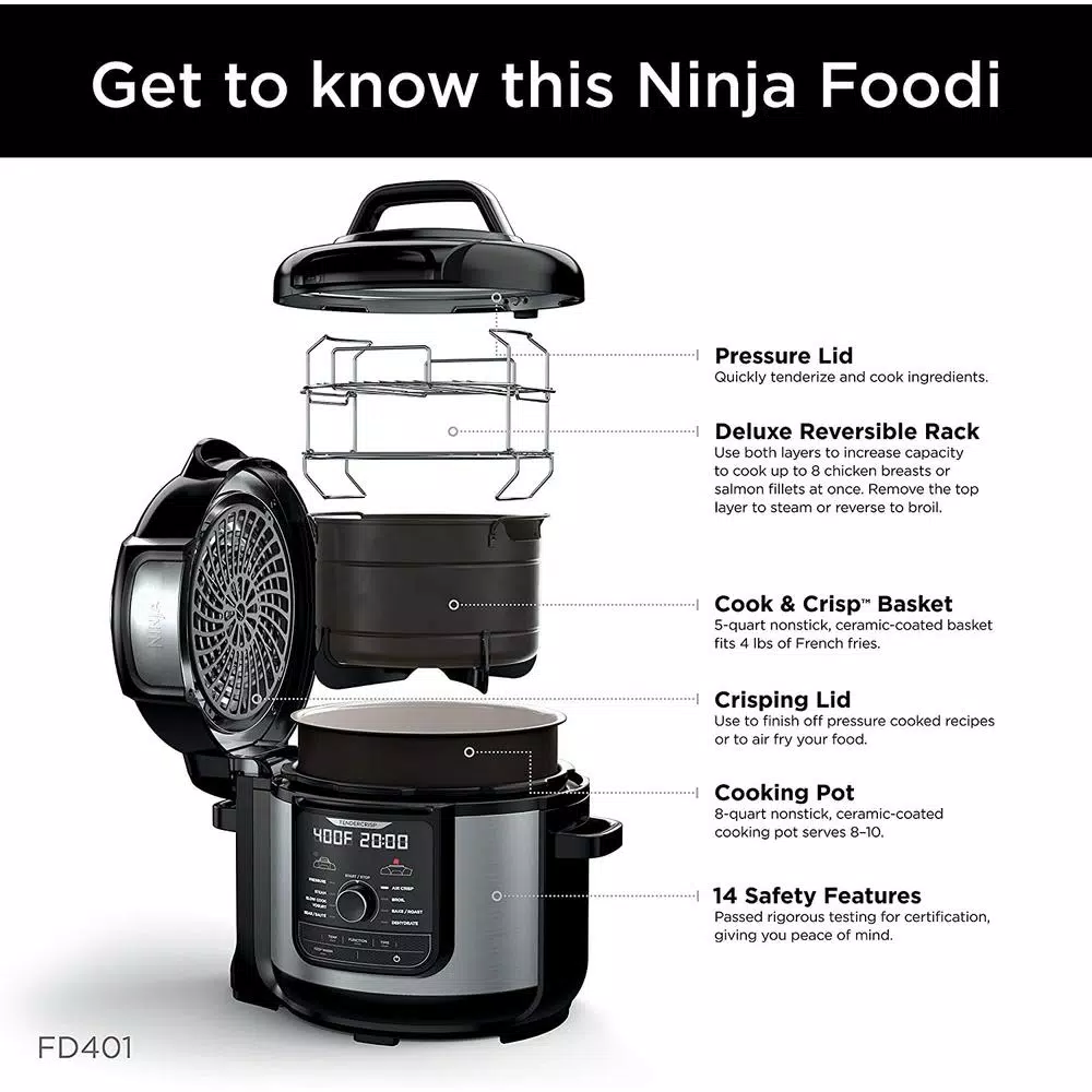 Ninja Foodi Deluxe 8 qt. Electric Pressure Cooker and Air Fryer, Stainless Steel