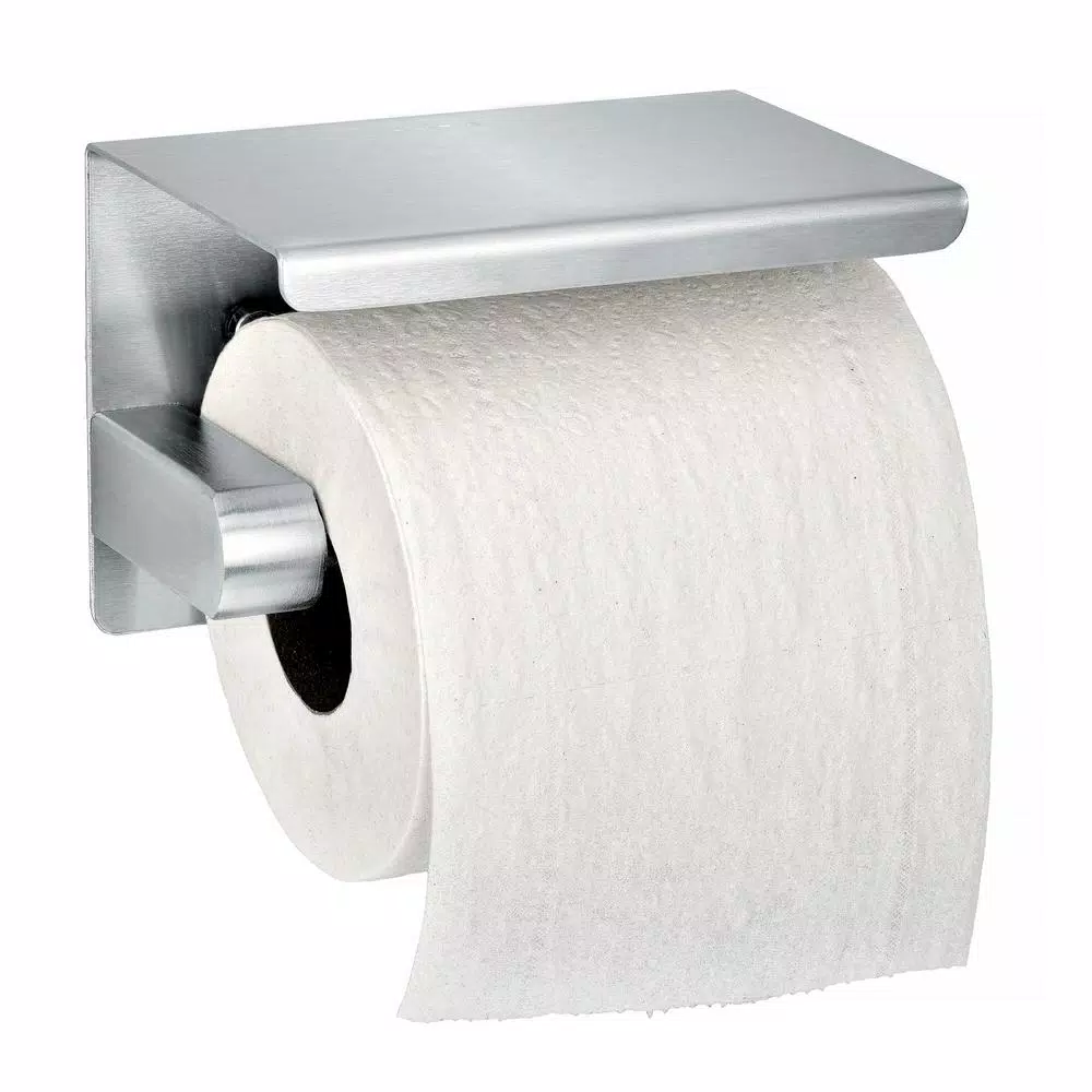 Alpine Industries Single Post Toilet Paper Holder with Storage Shelf, Brushed Stainless Steel