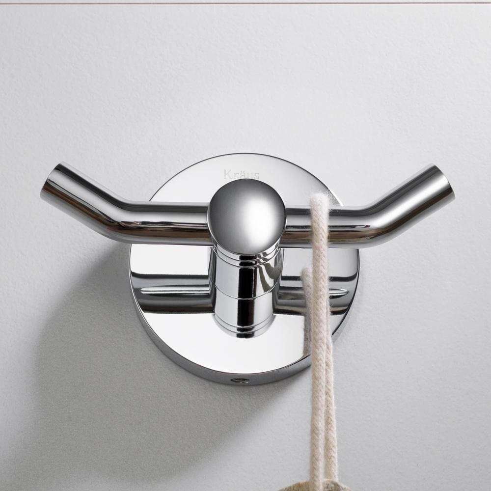KRAUS Elie Double Robe and Towel Hook, Solid Brass, Chrome