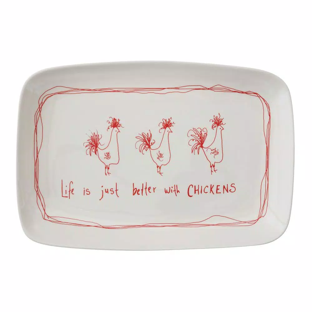 3R Studios Life is Just Better with Chickens Stoneware Oval Serving Platter, 15 in.