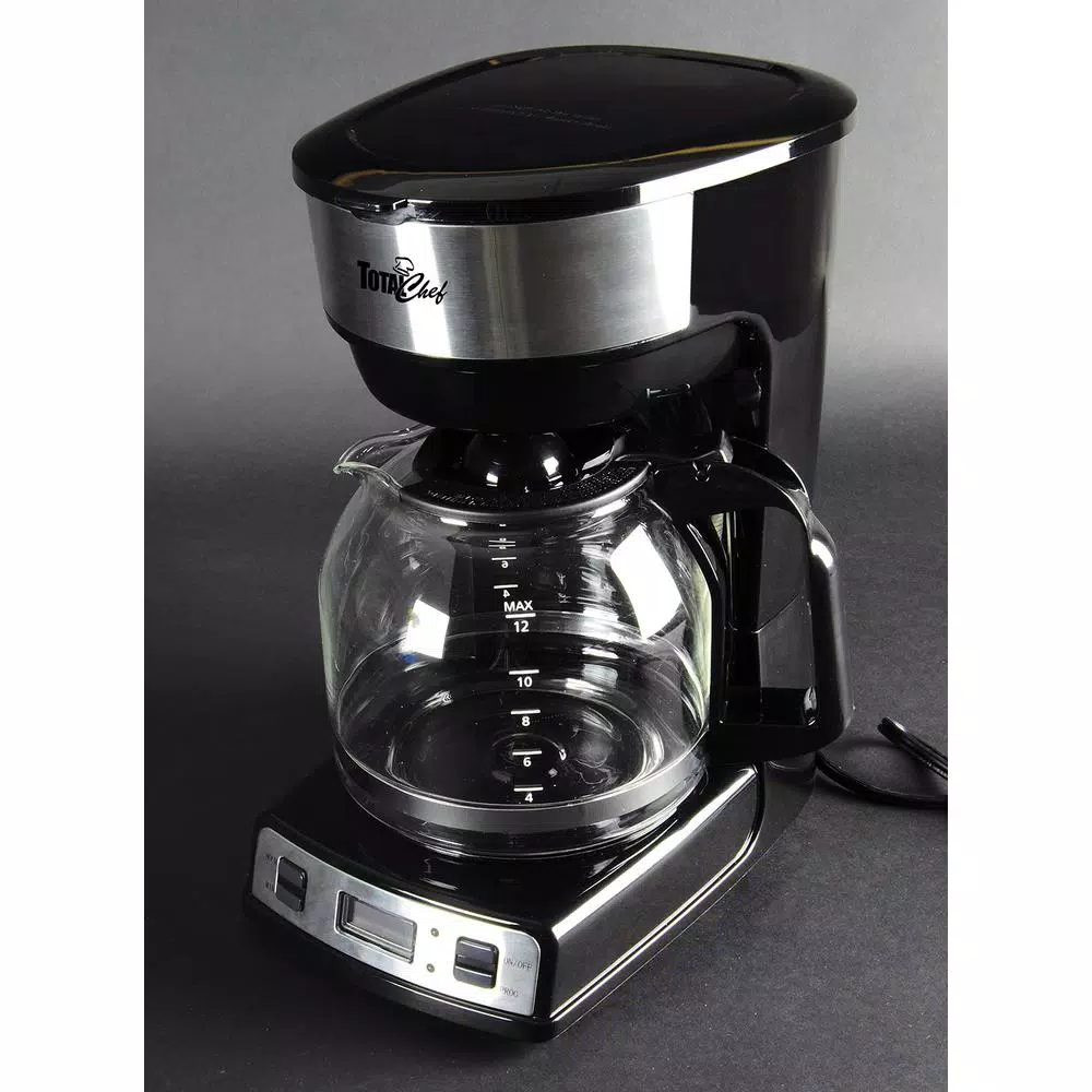 Total Chef 12-Cup Programmable Drip Coffee Maker with Glass Carafe, LCD Display, and Auto Shut-Off - Black/Silver