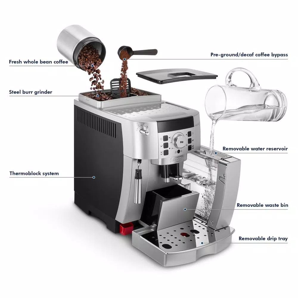 DeLonghi De'Longhi Magnifica XS Compact Fully Automatic Espresso and Cappuccino Maker - Black and Silver