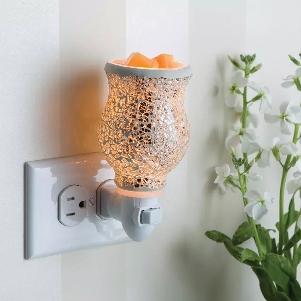 Candle Warmers Etc Reflection 5.7 in. Pluggable Fragrance Warmer - Silver Glass Mosaic