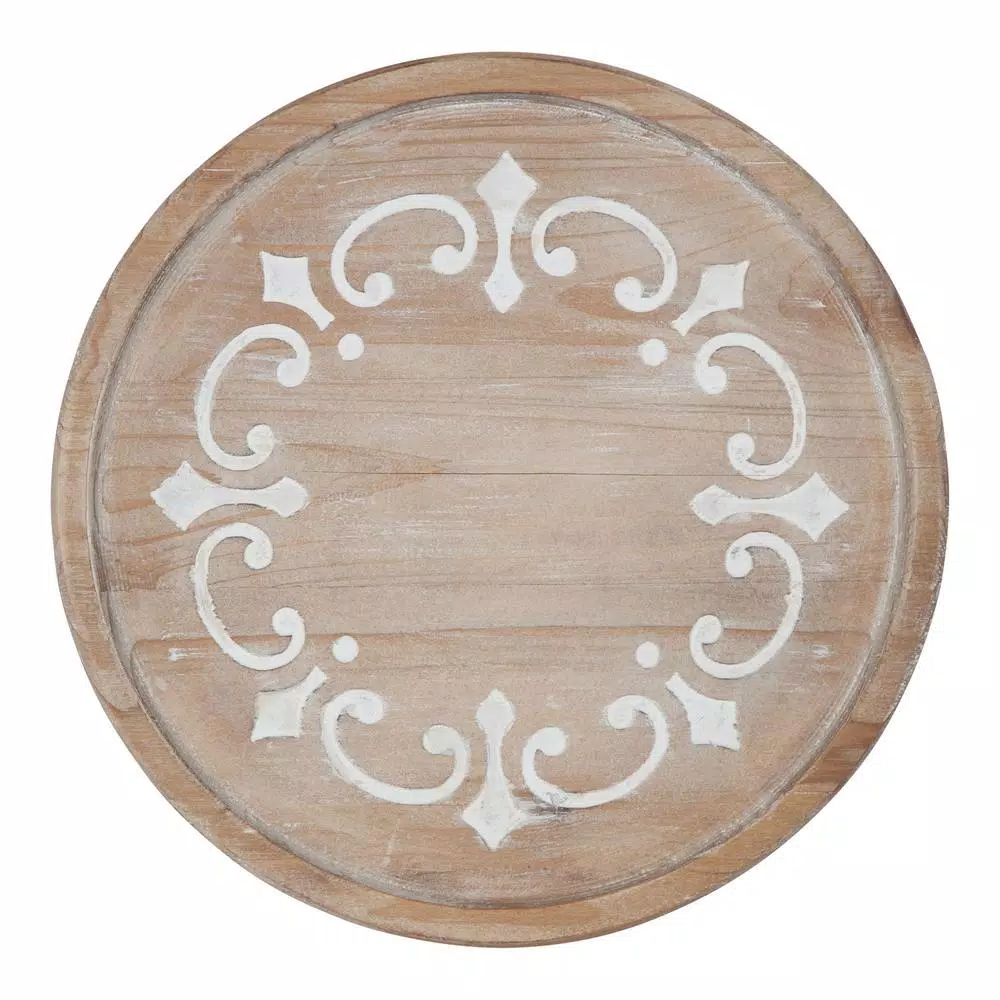 Kate and Laurel Sherald 11 in. White Round Wood Pedestal Tray with Metal Stand