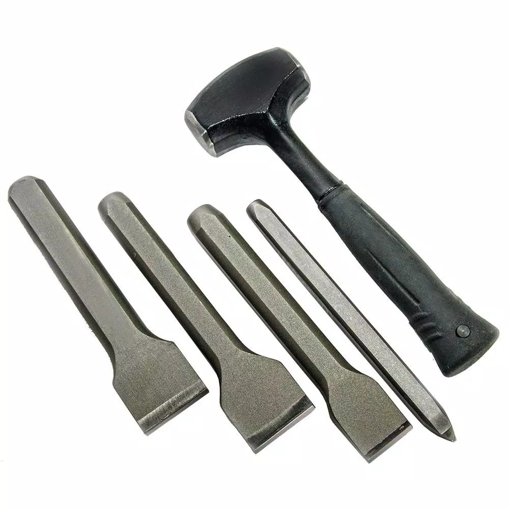 Bon Tool Stone Mason Carbide Chisel Set with 3 lb. Mash Hammer and BonDura Buck Bag, 6-Piece