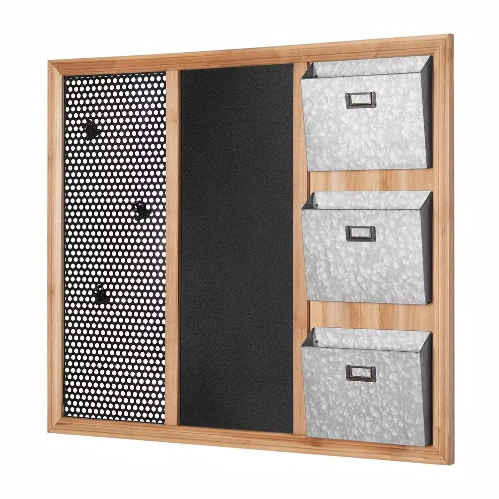 StyleWell 3-Section Wood and Metal Wall-Mount Organizer with Chalkboard