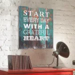 Stonebriar Collection Blue Wood Wall Decor Sign with 3 Hooks - Start Every Day with a Grateful Heart - 15.5 in. x 15.5 in. thumbnail 1
