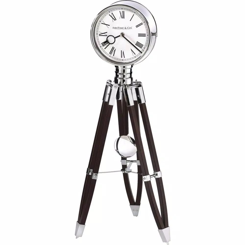 FirsTime 28 in. Tripod Pendulum Tabletop Analog Clock - Chrome and Espresso