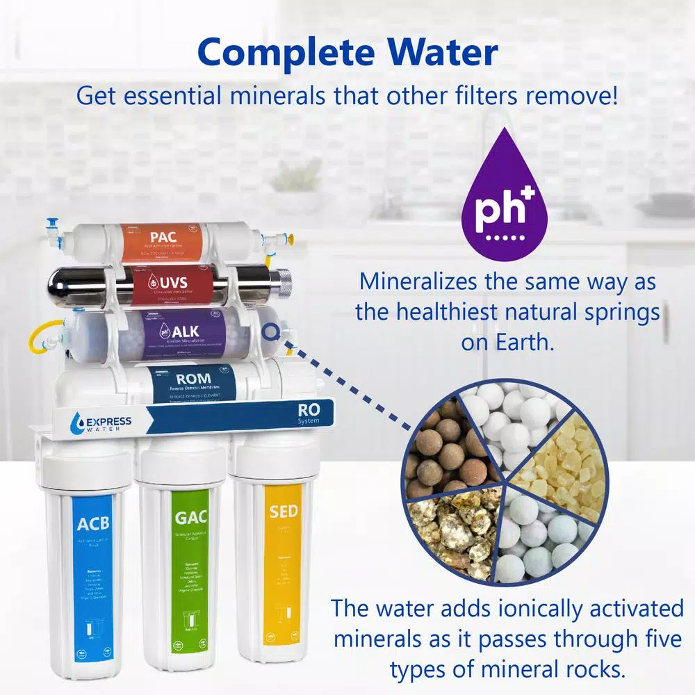 Express Water 11-Stage UV Reverse Osmosis Alkaline Water Filtration System with Tank and Faucet, 100 GPD