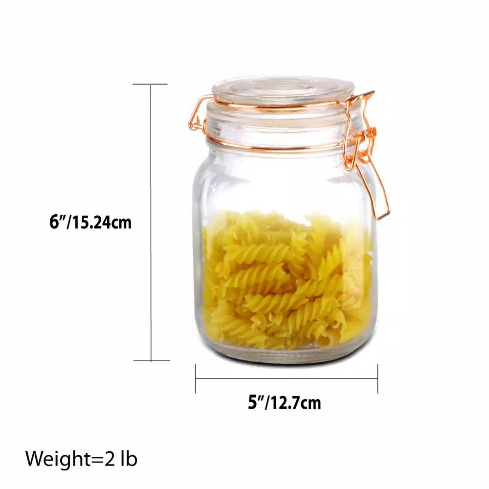 Unbranded Medium Glass Pickling Jar with Rose Gold Metal Clamp and Rubber Seal, 33.8 oz