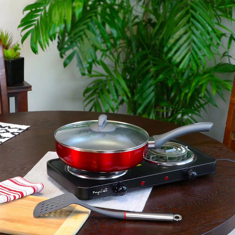 Oster Herscher 3.5 qt. Aluminum Nonstick Saute Pan with Glass Lid, Red Gloss