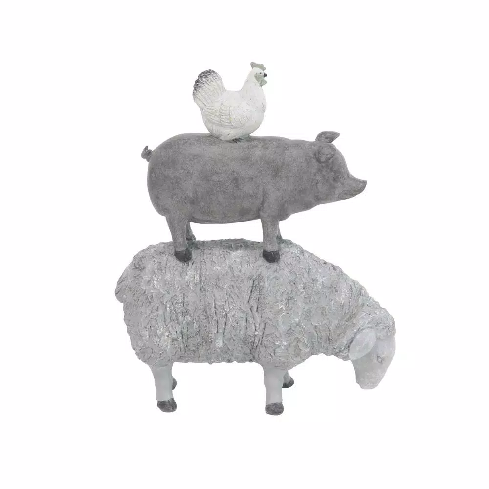 LITTON LANE 3-Stacked Barn Animals Polystone Sculpture - Farmhouse Sheep, Pig, and Chicken Statuary