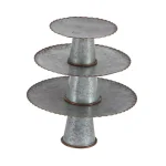 LITTON LANE Set of 3 Round Gray Iron Cake Stands with Copper Scalloped Edges, Farmhouse Style thumbnail 3
