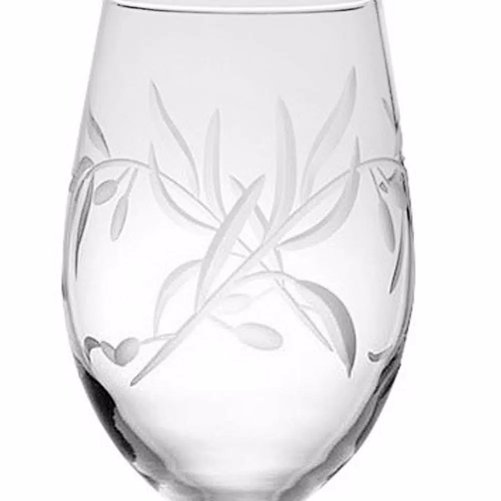 Rolf Glass Olive Branch 18 oz. All Purpose Wine Glass Set of 4 - Diamond-Wheel Engraved