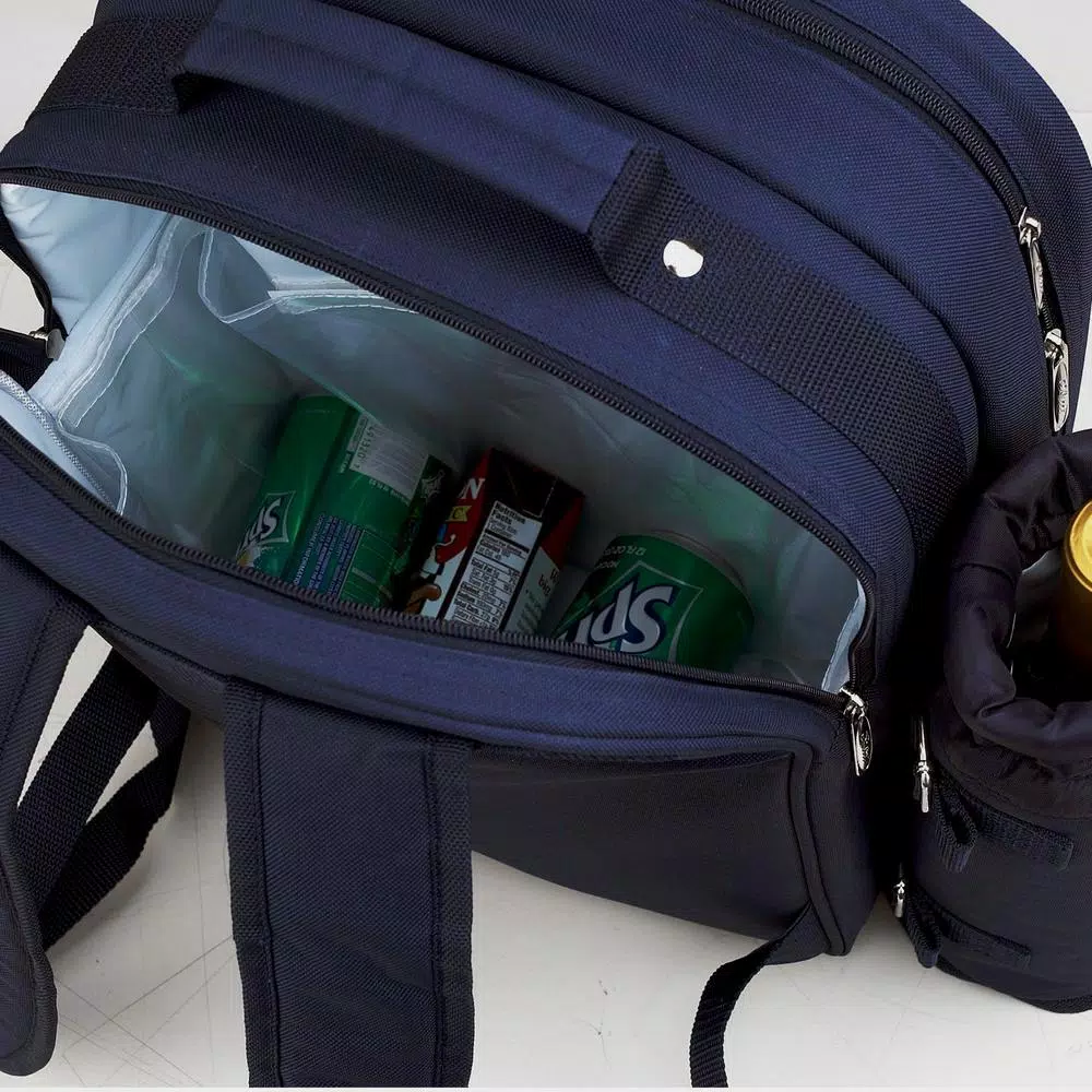 Unbranded Deluxe 2-Person Picnic Backpack with Insulated Cooler and Wine Holder - Bold Navy