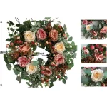 Glitzhome 26 in. Artificial Green Wreath with Roses, Eucalyptus, and Lambs Ear thumbnail 5