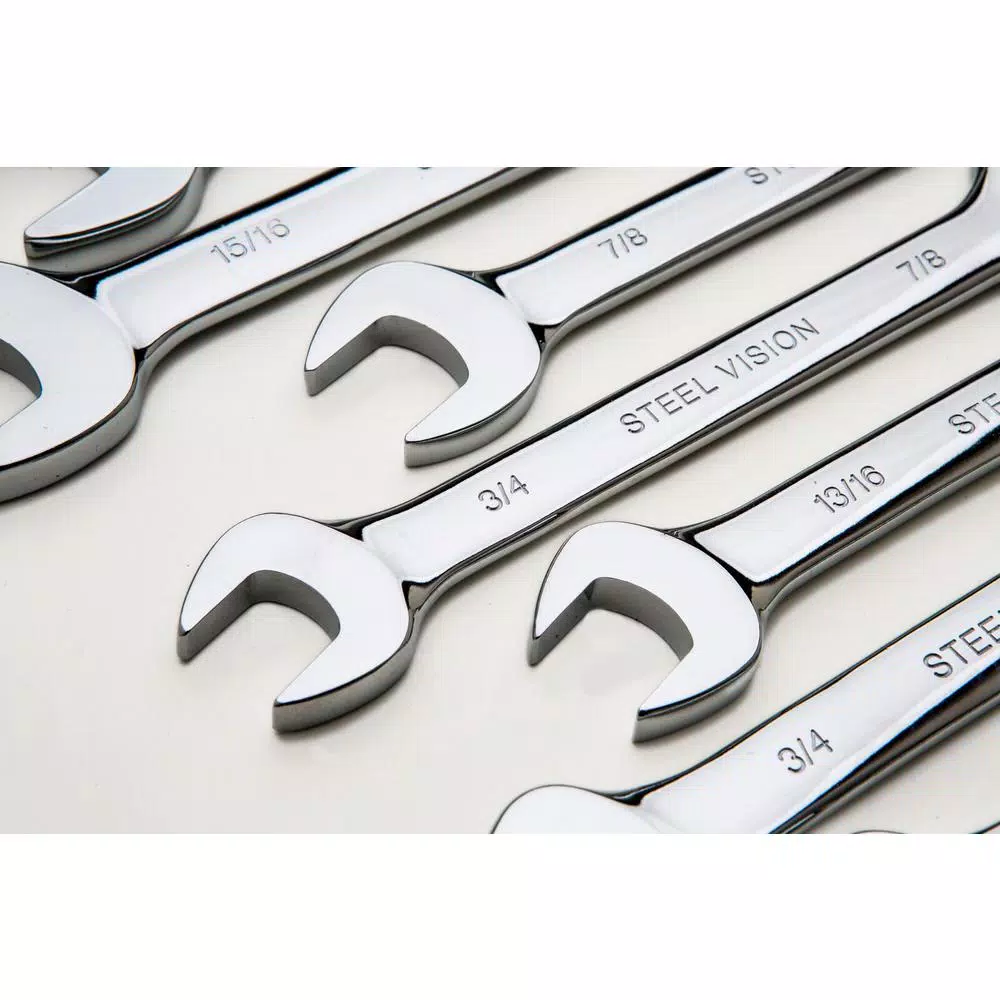 Steel Vision 16-Piece SAE Open End Wrench Set, 1/4 in. to 1-1/4 in. with Canvas Roll-Up Pouch