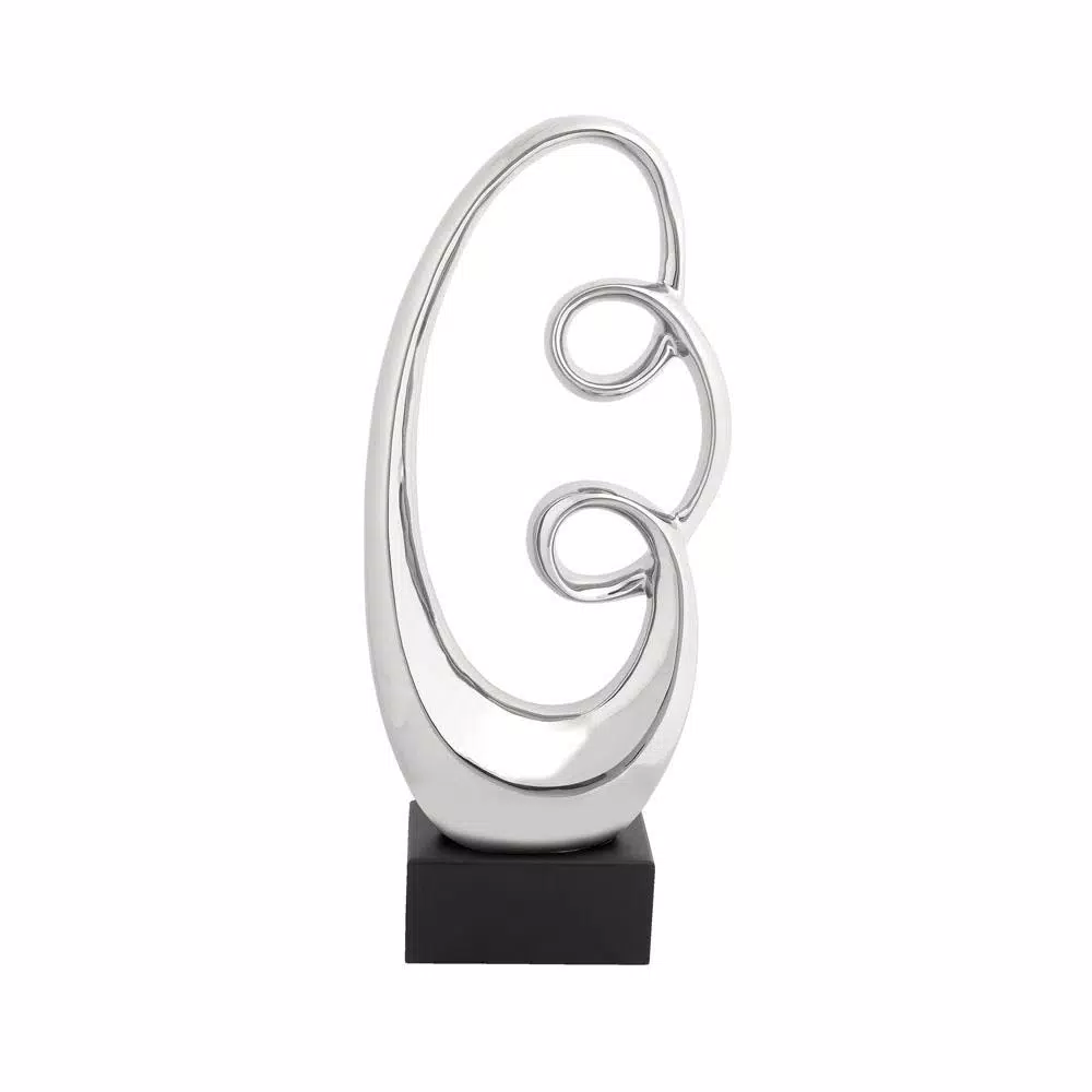 LITTON LANE Modern Reflections 24" Silver Ceramic Abstract Double Loop Oval Sculpture