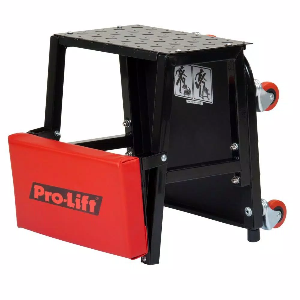 Pro-Lift Red 2-in-1 Creeper Seat and Step Stool with Tool Tray and Swivel Casters