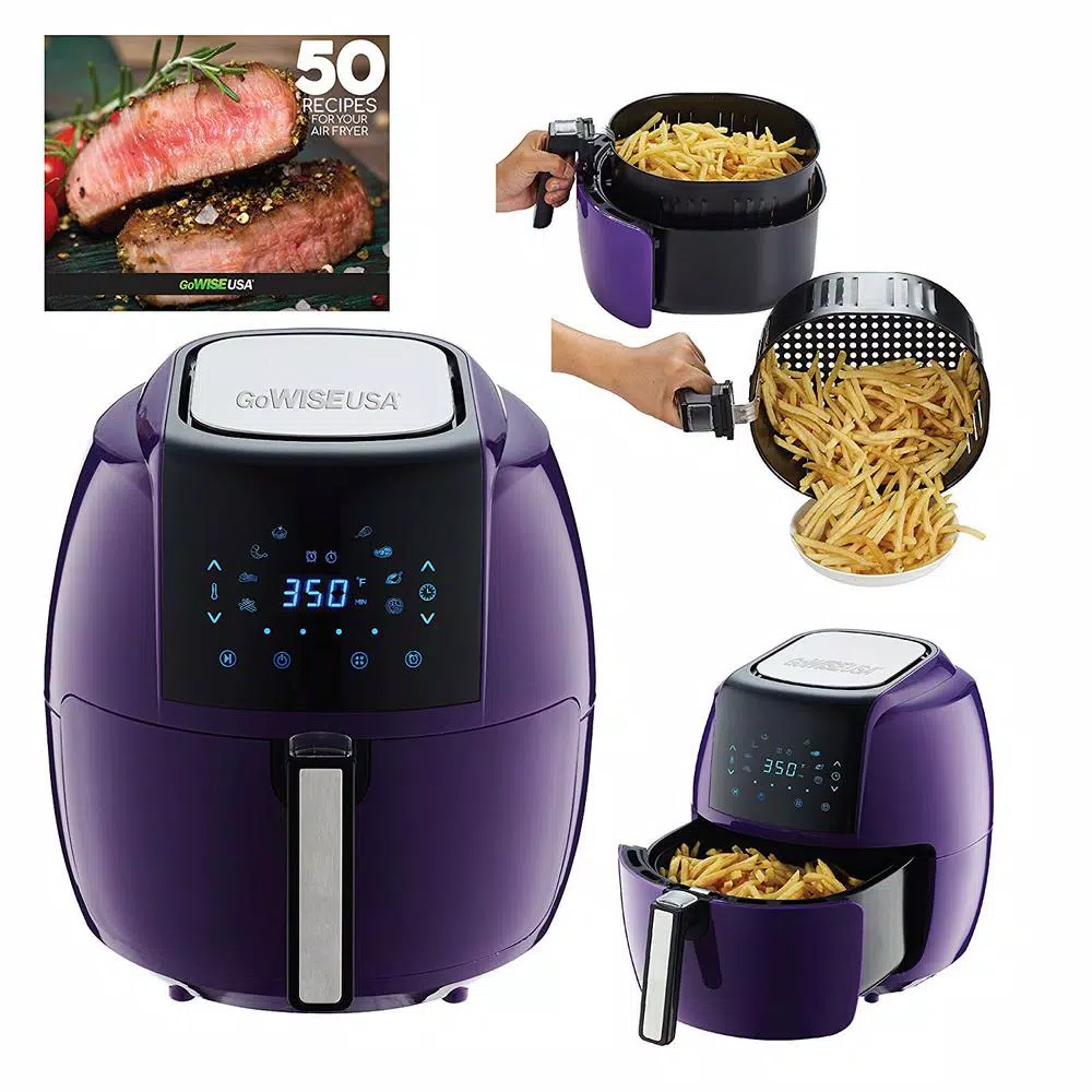 GoWISE USA 5.8 Qt. Plum Electric Air Fryer with 8-in-1 Functionality and Recipe Book