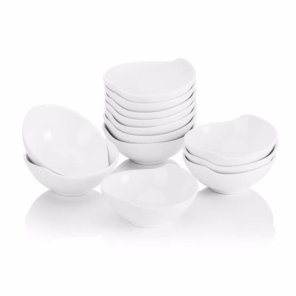 MALACASA 4.3 in. White Ceramic Ramekins Set of 12, Porcelain Souffle Dishes and Serving Bowls