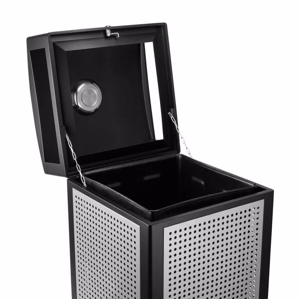Alpine Industries 40 Gal. Steel Outdoor Commercial Trash Can with Ash Tray Lid