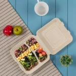 Unbranded 10 in. Natural Sugarcane 3-Compartment Clamshell Containers, 300 Pack thumbnail 4