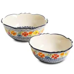 Gibson Home Luxembourg Elite Hand-Painted Stoneware Serving Bowls Set of 2, Multicolored thumbnail 1