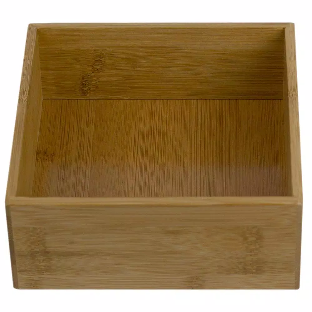 Unbranded Bamboo Drawer Organizer - 6 x 6 x 2.5 in. Rustic Wooden Storage Box for Office, Bathroom, and Kitchen