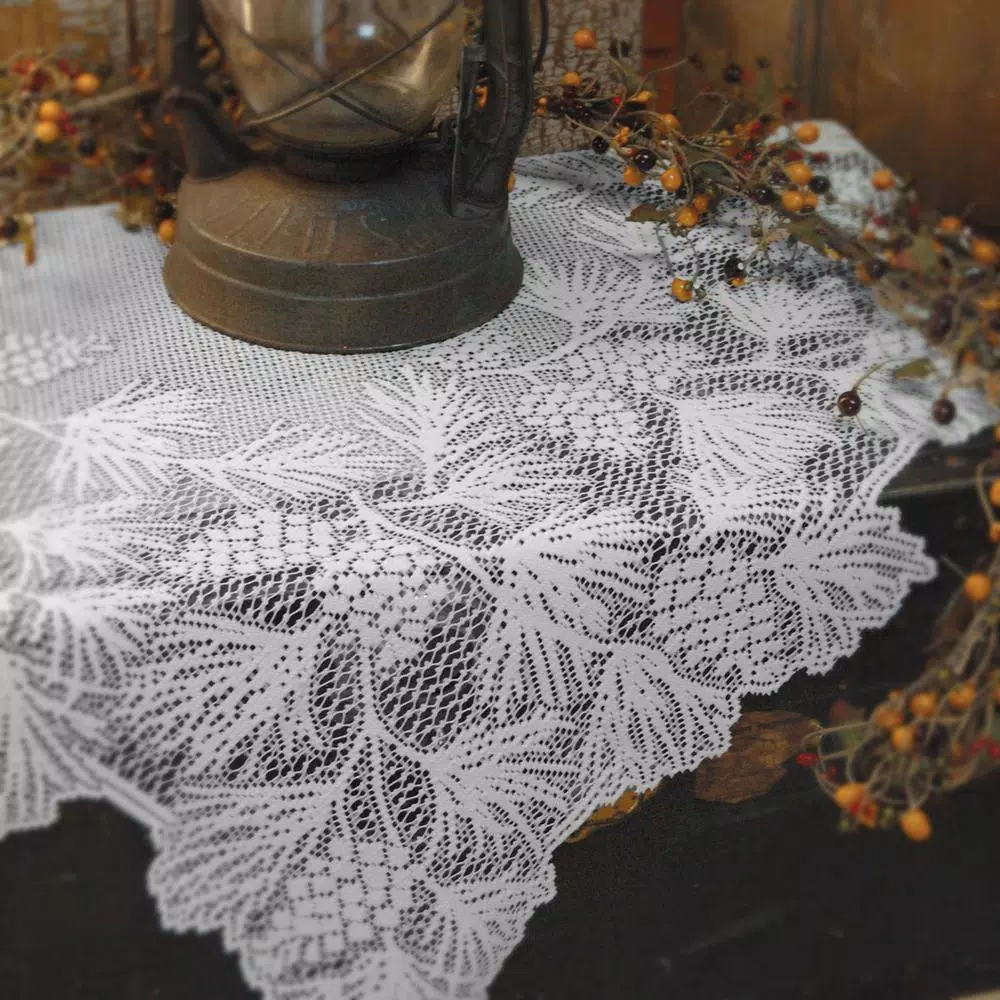 Heritage Lace Woodland 36 in. White Floral Polyester Table Topper