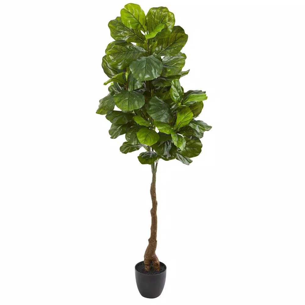 Nearly Natural 64 in. Fiddle Leaf Artificial Tree with Real Touch Leaves and Black Stone Planter