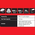 Homelite 26cc Gas Handheld Blower and Vacuum, 150 MPH, 400 CFM thumbnail 4