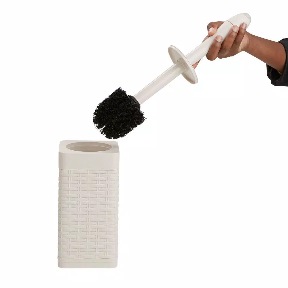 Mind Reader 12 in. Plastic Toilet Brush and Holder Set, Ivory