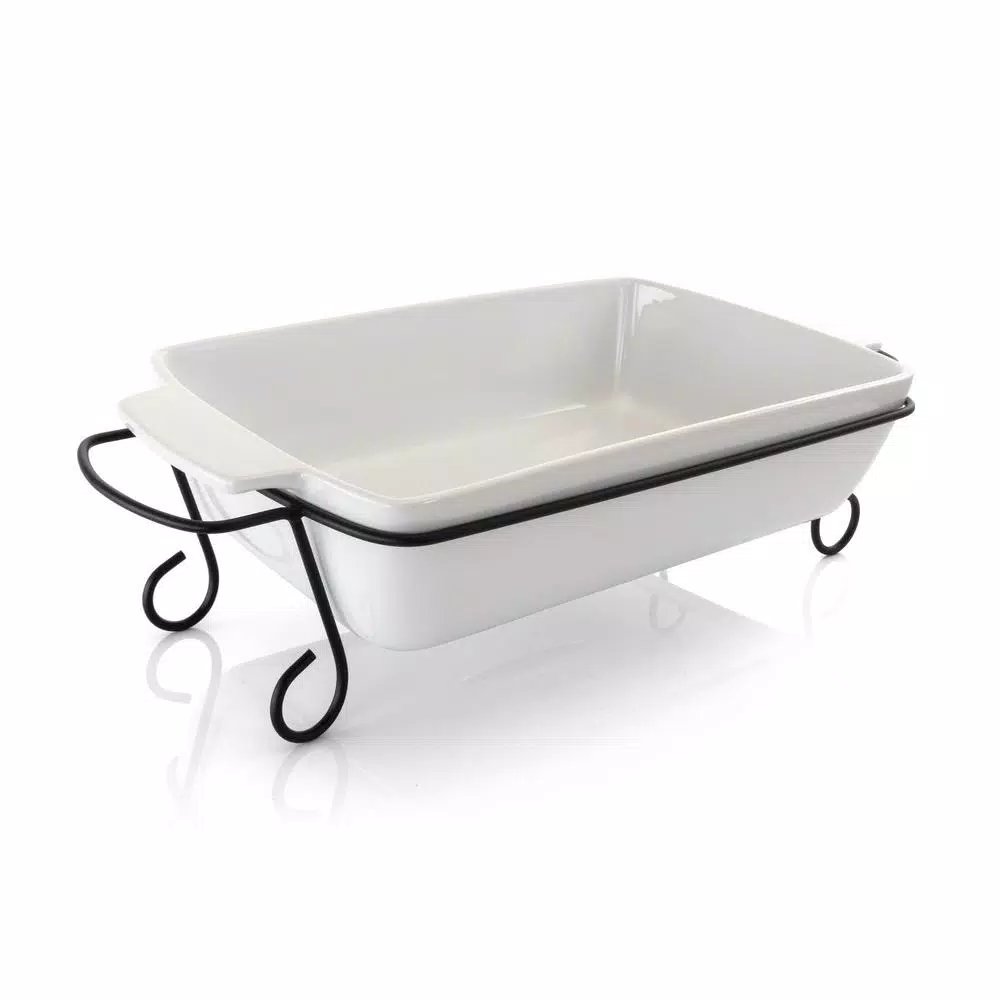 Gibson Elite 15.5 in. Rectangle Stoneware Bakeware Set with Metal Rack, 2-Piece