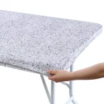 Brielle Home 30x72" Cotton Fabric Fitted Table Cover, Grey Granite Stone Pattern thumbnail 3