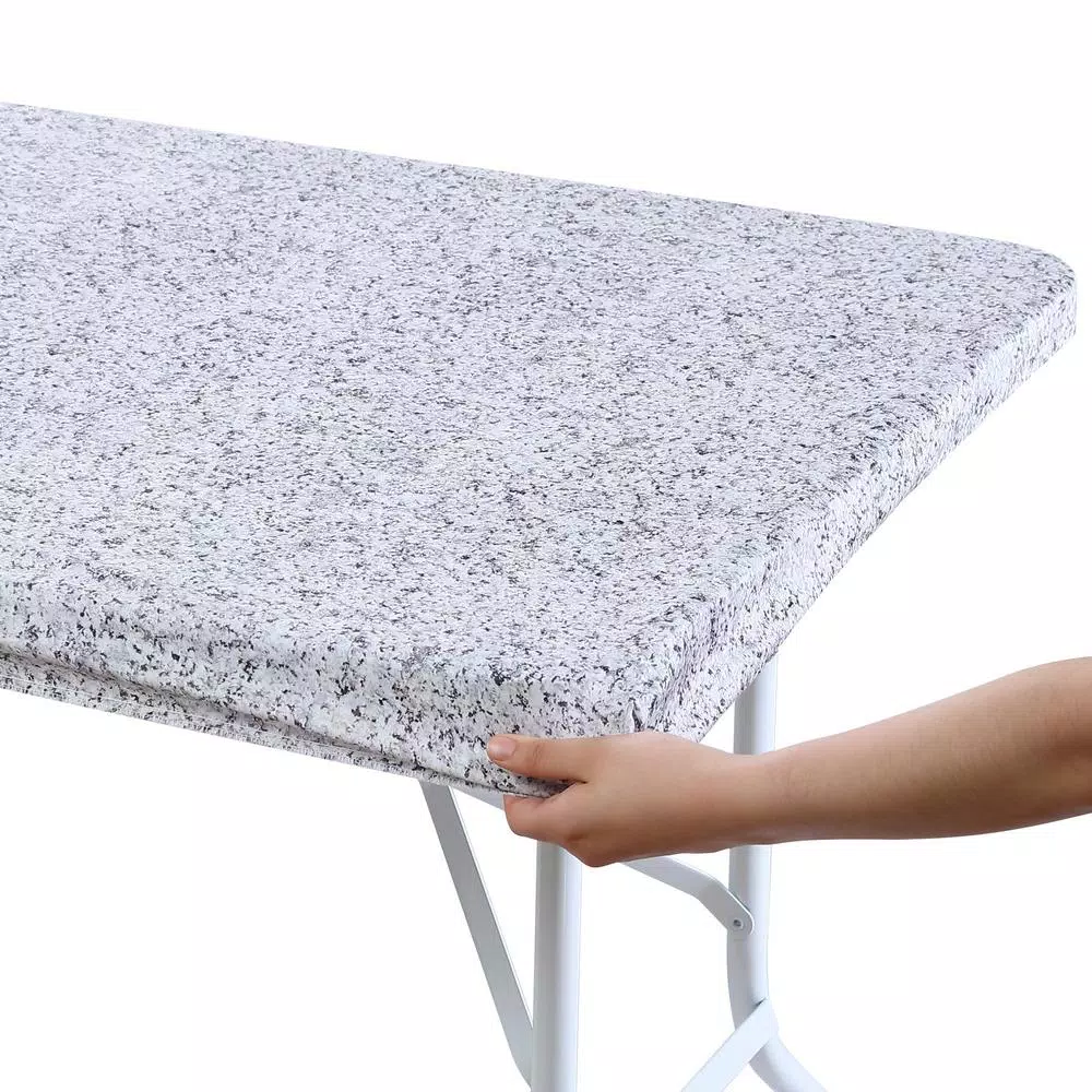 Brielle Home 30x72" Cotton Fabric Fitted Table Cover, Grey Granite Stone Pattern