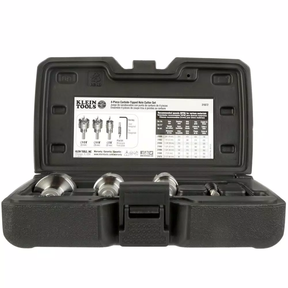 Klein Tools 4-Piece Carbide-Tipped Hole Cutter Set with Heavy Duty Carrying Case