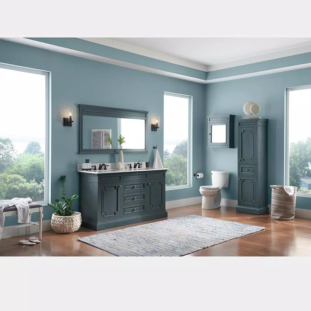 Home Decorators Collection Cailla 60 in. W x 32 in. H Rectangular Framed Bathroom Vanity Mirror - Distressed Blue Fog