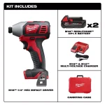 Milwaukee M18 18V Lithium-Ion 1/4 in. 2-Speed Impact Driver Kit with (2) 1.5Ah Batteries, Charger, and Hard Case thumbnail 2