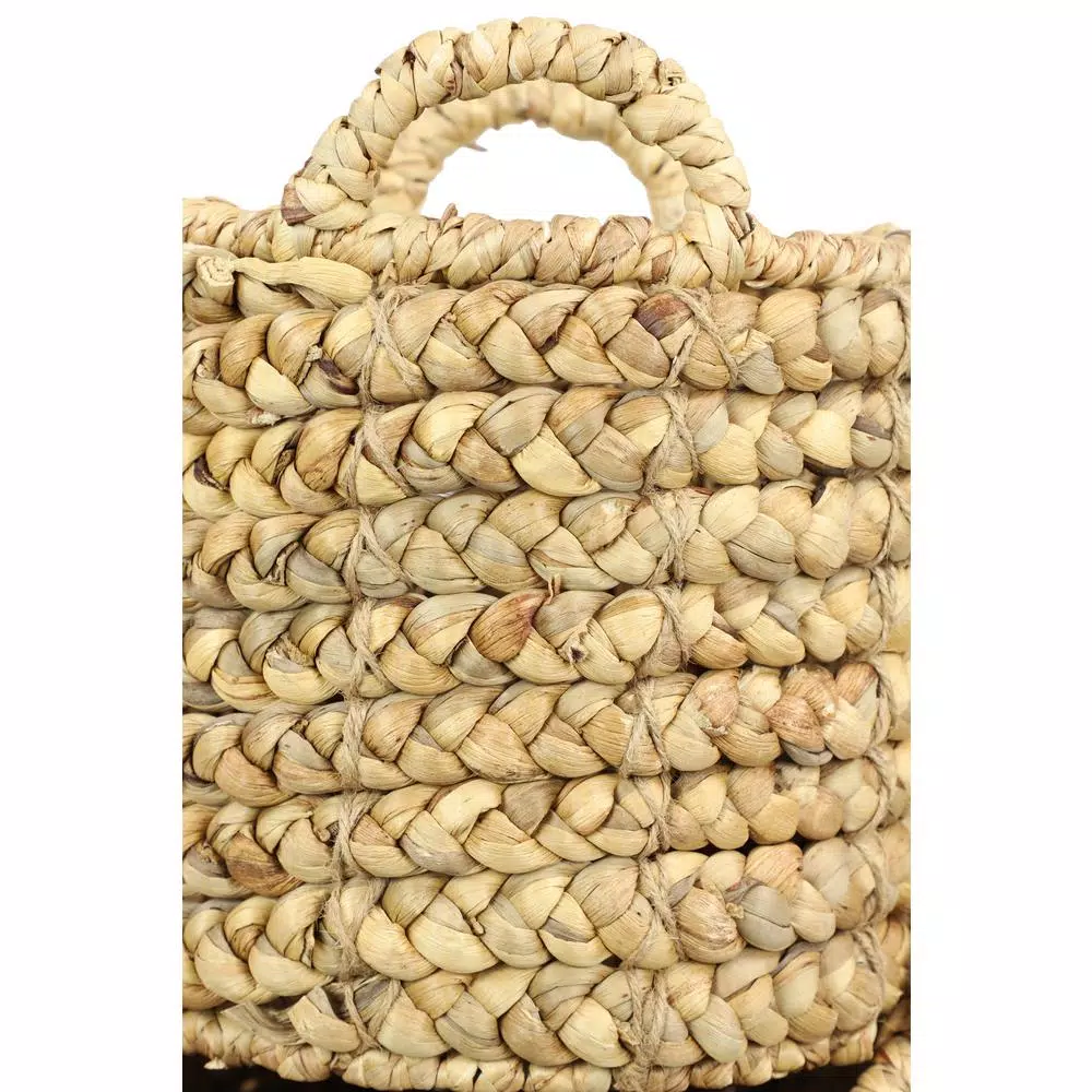 LITTON LANE Round Water Hyacinth and Metal Storage Wicker Baskets, Set of 4