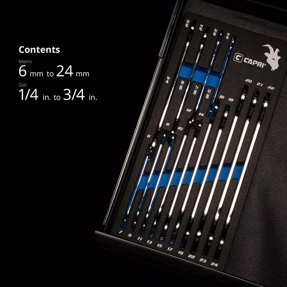 Capri Tools 14-Piece Super-Thin Metric and SAE Open End Wrench Set