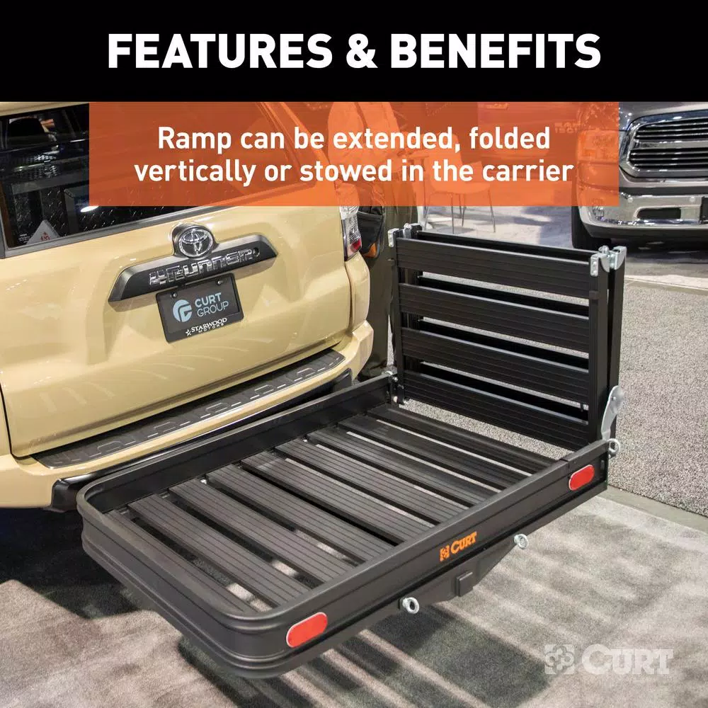 CURT Aluminum Hitch Cargo Carrier with Folding Ramp, 500 lb. Capacity, 2 in. Receiver