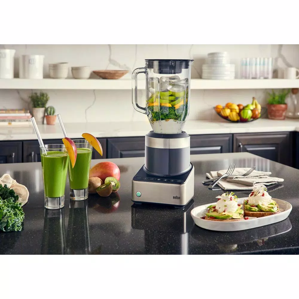 Braun PureMix 1000W Countertop Blender with 56 oz. Thermal Resistant Glass Jug, 3-Speed, Black & Stainless Steel