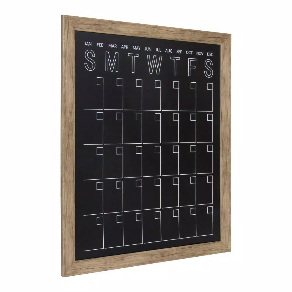 DesignOvation Beatrice Rustic Brown Framed Magnetic Chalkboard Monthly Calendar Memo Board