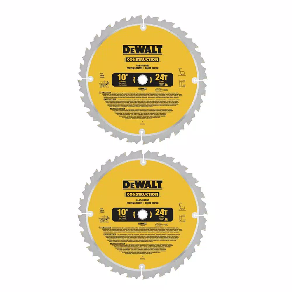 DEWALT 10 in. 24-Teeth Thin Kerf Construction Table Saw Blade (2-Pack)